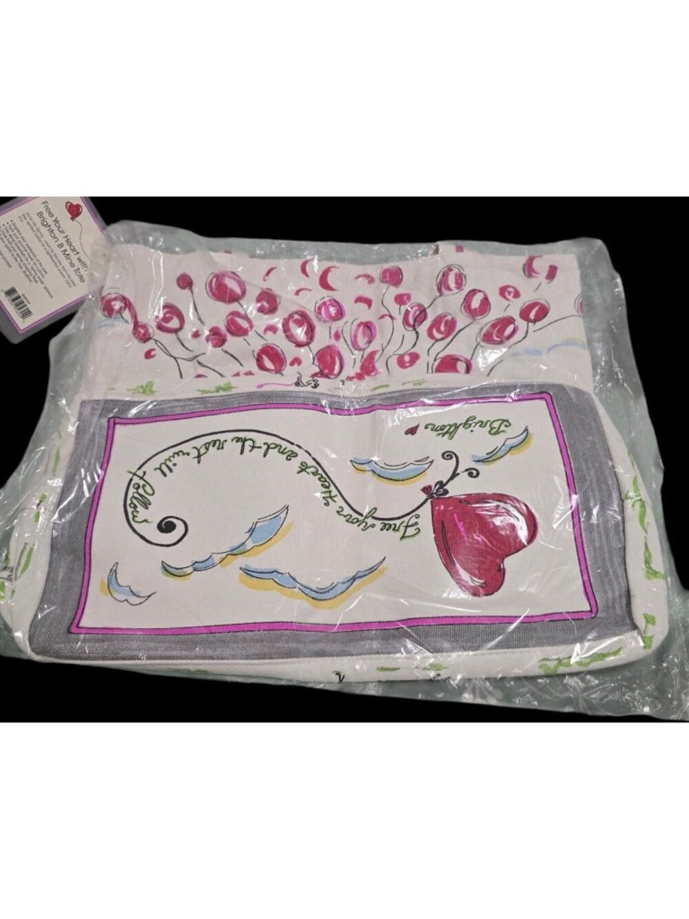 NWT Brighton B Mine Tote Bag With Heart Balloon Design Hand-Printed Canvas READ - Picture 5 of 6